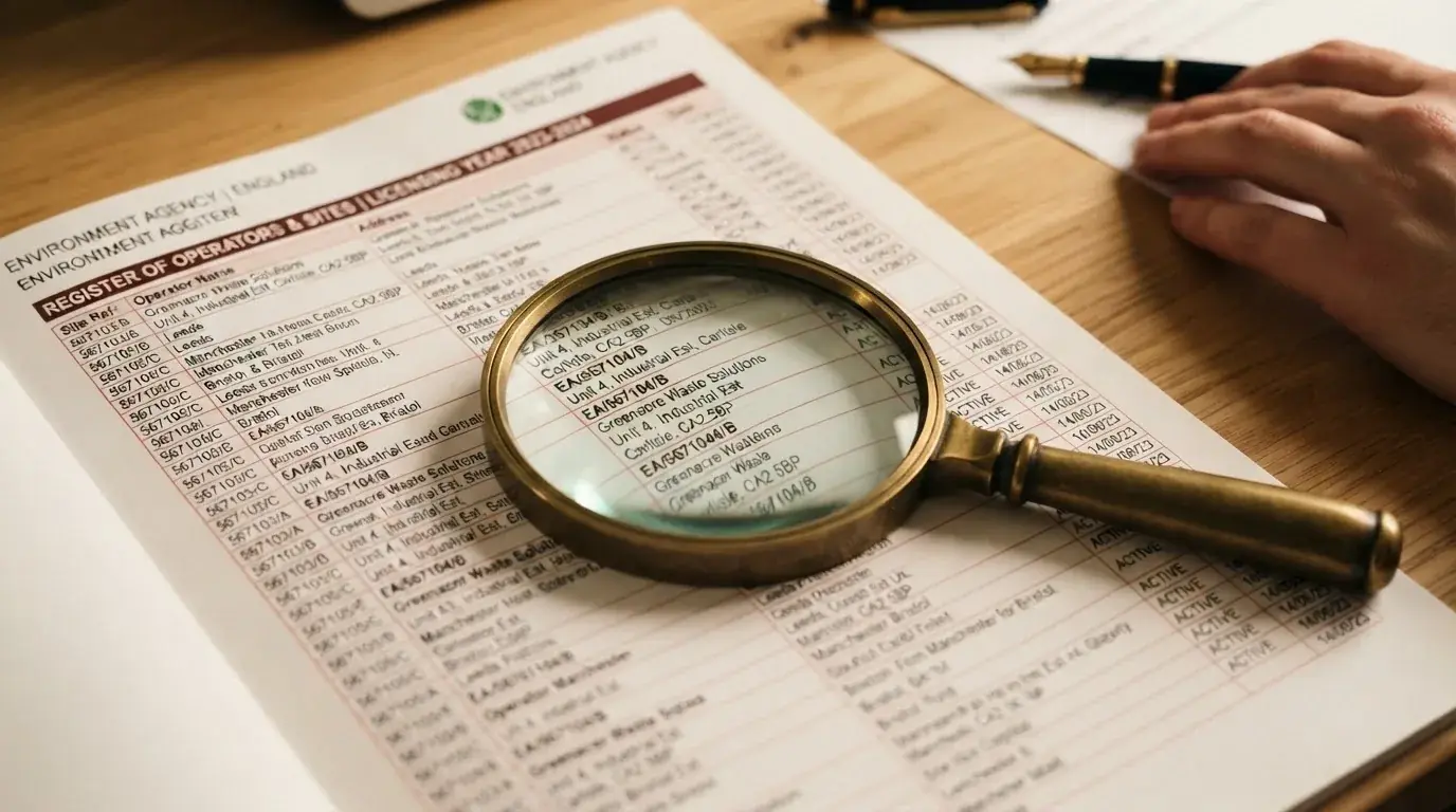A close-up of a printed operator-register page with a magnifying glass resting over a row of numbers.